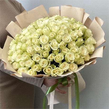 101 белая роза Кения 40см в пленке 888888888 - фото 635406