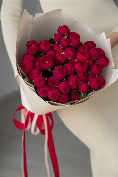 Пионовидные розы Марун в пленке (15шт) 897898789 - фото 635621