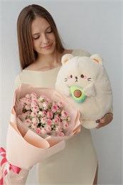 Набор Кустовые розы Кейт (15шт) + Котик с авокадо бежевый и открытка 7689098444